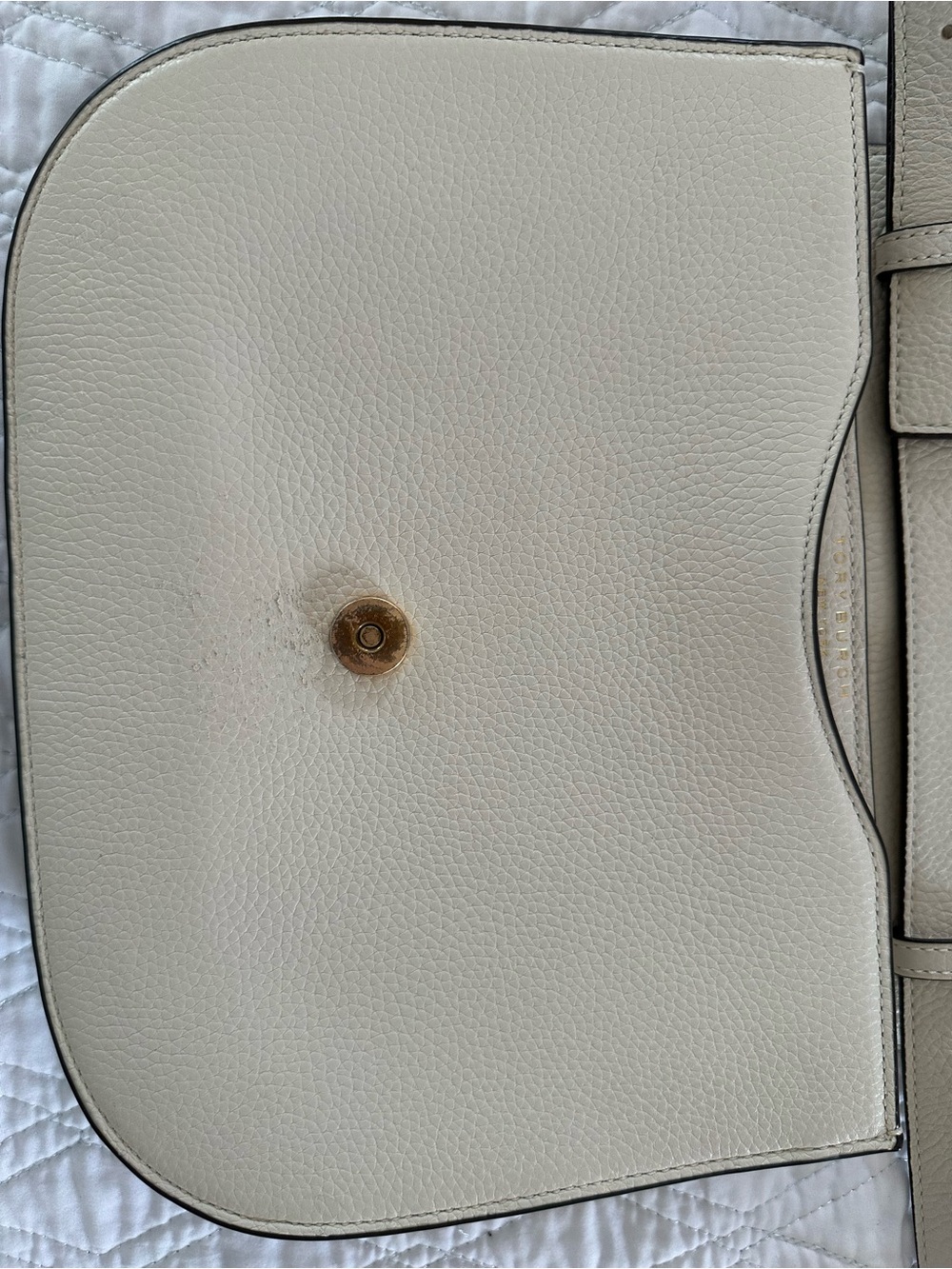 Tory Burch Cream Pebbled Leather Crossbody with Gold Logo Accent - Picture 4 of 8